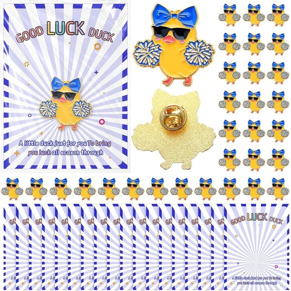 Blue Enamel Duck Pins with Cards - Cheer Team Gifts Bulk 60 pcs